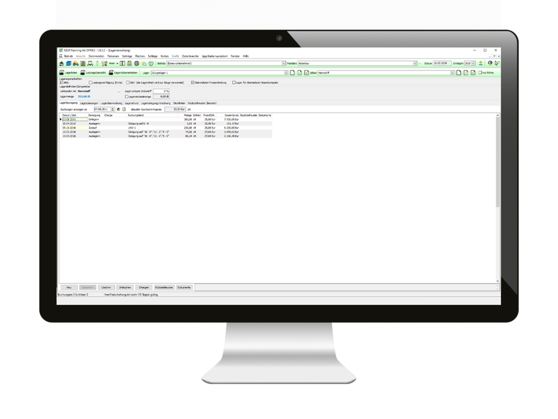 Screenshot des Moduls Lagerkonnektivität der NEXT Farming Software AG OFFICE