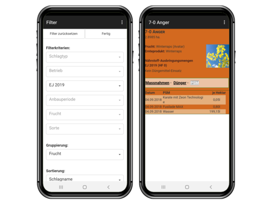 Zwei Bildschirmfotos der NEXT MobileDoc App